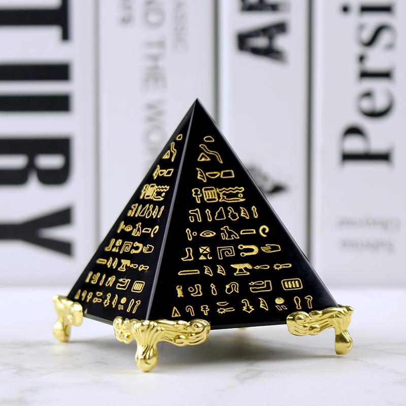 Paper Weight Crystal - 이집트 크리스탈 흑요석 피라미드 모델, 자연