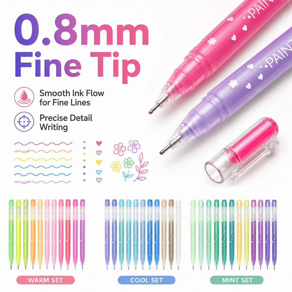 12색 아크릴 젤 펜 세트 0.8mm 가는심 펜 3가지 - Correction Pen Fine 리뷰 및 가격