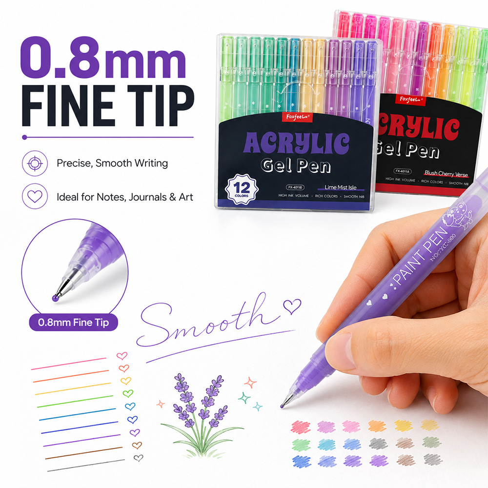 12색 아크릴 젤 펜 세트 0.8mm 가는심 펜 3가지 - Correction Pen Fine 리뷰 및 가격